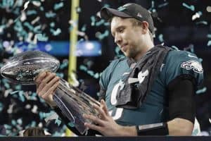 Nick Foles with Super Bowl 52 trophy