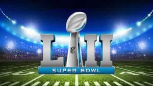 Super Bowl 52 Logo on a football field