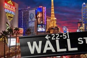 Casino Strip With Wall Street Sign In Front