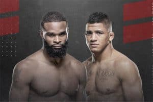 UFC fighters Tyron Woodley and Gilbert Burns.