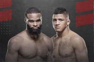 UFC fighters Tyron Woodley and Gilbert Burns.