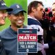 Mickelson, Woods, Brady, & Manning in a composite shot with the The Match logo in front