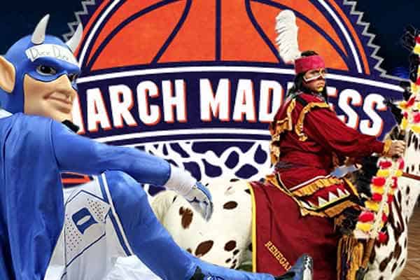 Duke Blue Devil and Florida State Seminole contemplating their March Madness odds