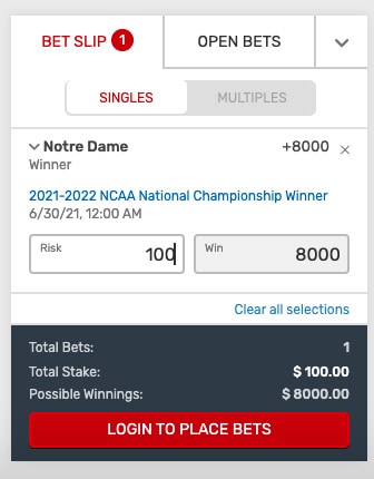 betslip Notre Dame bet slip