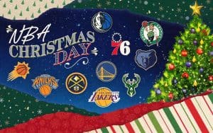 Christmas Card with NBA logos for teams participating in games on December 25th