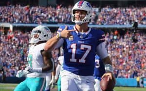 Josh Allen scoring a touchdown on the Dolphins